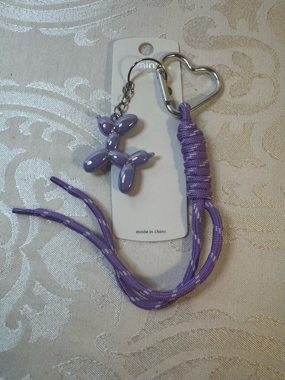 New MINT Paracord Purple Balloon Dog Keychain with Heart Carabiner